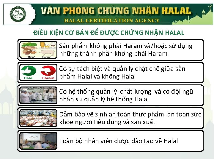 ĐIỀU KIỆN CƠ BẢN ĐỂ ĐƯỢC CHỨNG NHẬN HALAL Sản phẩm không phải Haram