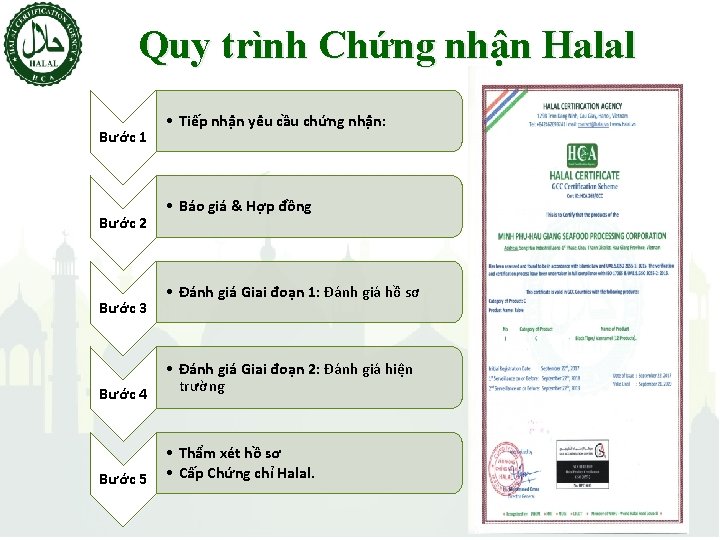 Quy trình Chứng nhận Halal • Bước 1 Bước 2 Bước 3 Tiếp nhận