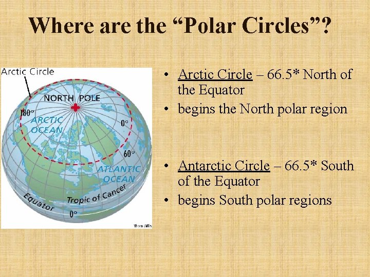 Where are the “Polar Circles”? • Arctic Circle – 66. 5* North of the