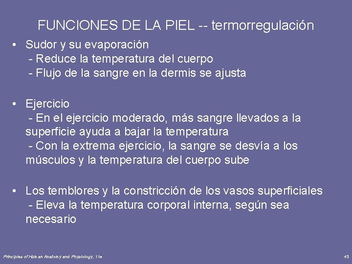 FUNCIONES DE LA PIEL -- termorregulación • Sudor y su evaporación - Reduce la