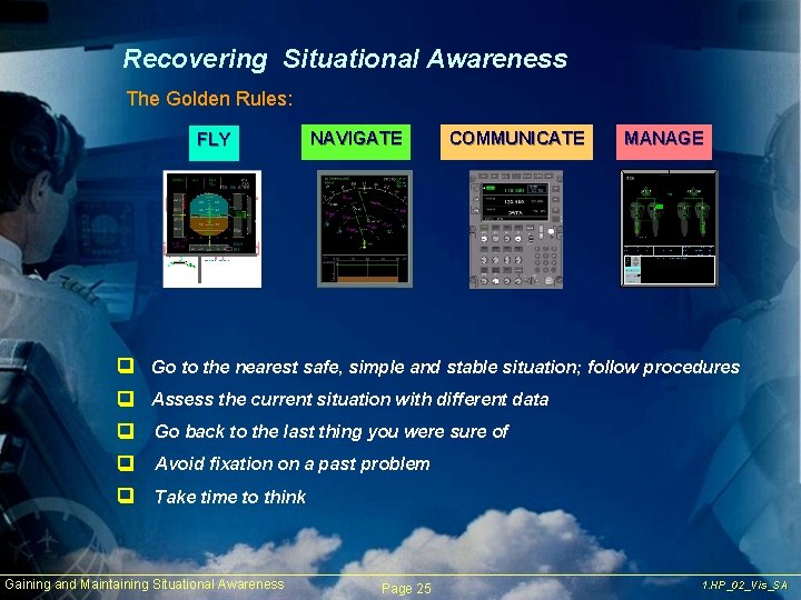 Recovering Situational Awareness The Golden Rules: FLY NAVIGATE COMMUNICATE MANAGE CRUISE FUEL F. USED