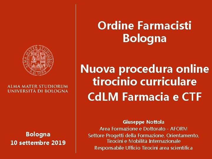 Ordine Farmacisti Bologna Nuova procedura online tirocinio curriculare Cd. LM Farmacia e CTF Bologna