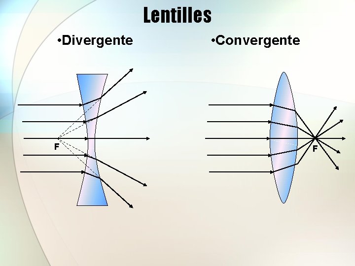 Lentilles • Divergente F • Convergente F 
