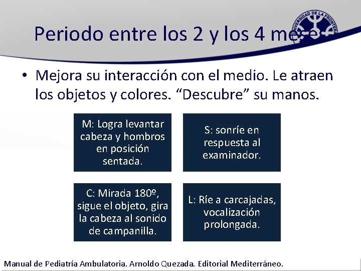 Periodo entre los 2 y los 4 meses • Mejora su interacción con el