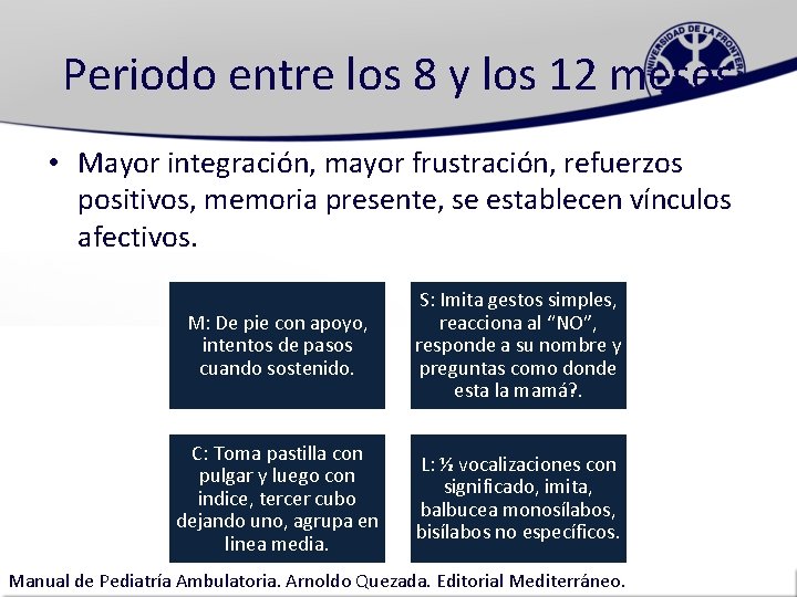 Periodo entre los 8 y los 12 meses • Mayor integración, mayor frustración, refuerzos