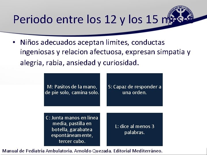 Periodo entre los 12 y los 15 meses • Niños adecuados aceptan limites, conductas