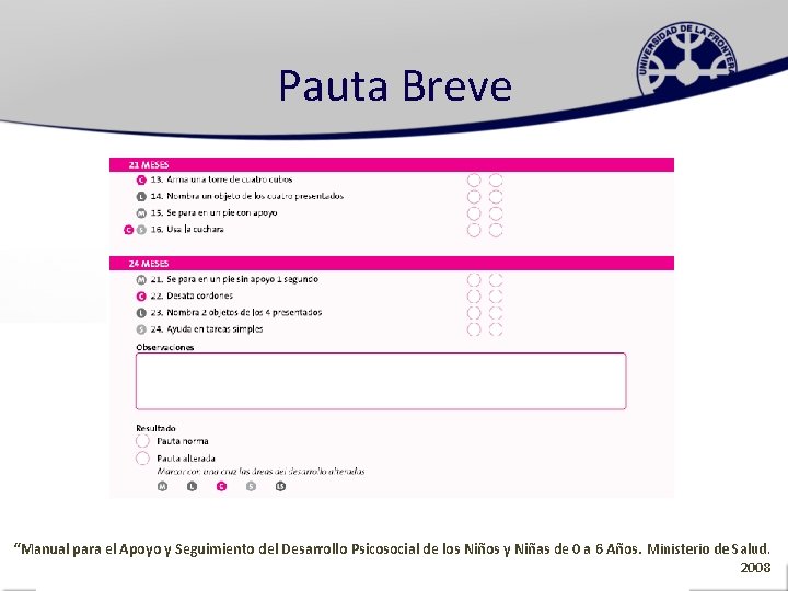 Pauta Breve “Manual para el Apoyo y Seguimiento del Desarrollo Psicosocial de los Niños