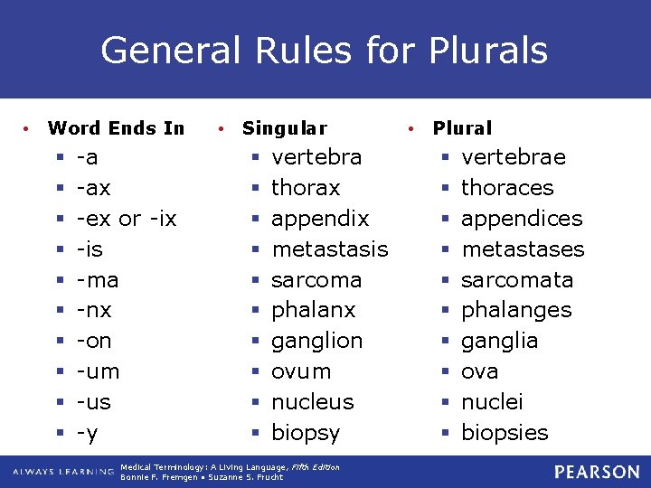 General Rules for Plurals • Word Ends In § § § § § -a General Rules for Plurals • Word Ends In § § § § § -a