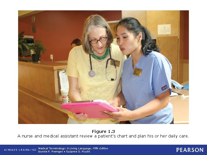 Figure 1. 3 A nurse and medical assistant review a patient’s chart and plan