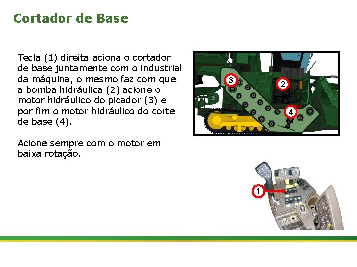 Cortador de Base Tecla (1) direita aciona o cortador de base juntamente com o