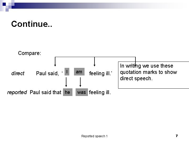 Continue. . Compare: direct Paul said, ‘ I reported Paul said that he am