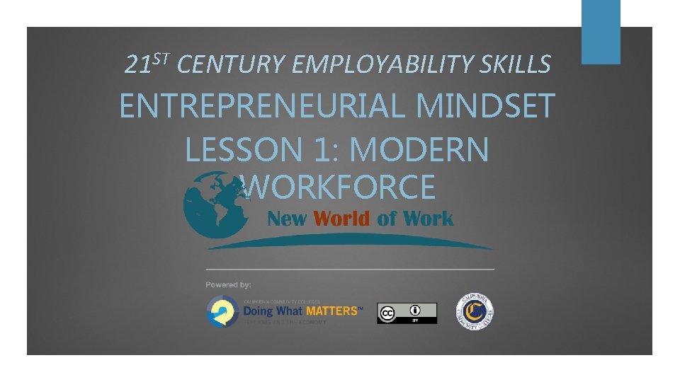 21 ST CENTURY EMPLOYABILITY SKILLS ENTREPRENEURIAL MINDSET LESSON 1: MODERN WORKFORCE 