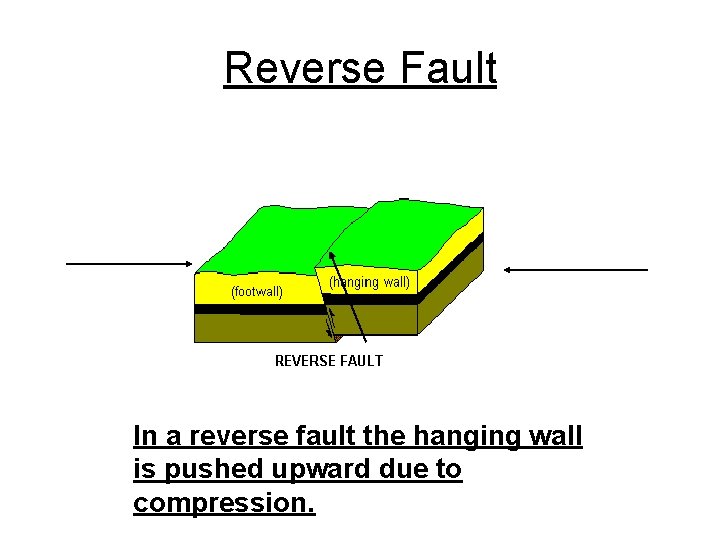 Reverse Fault In a reverse fault the hanging wall is pushed upward due to