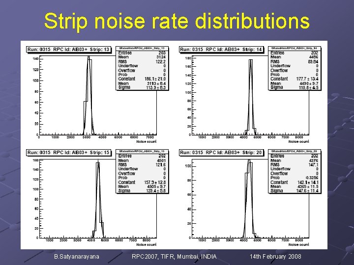 Strip noise rate distributions B. Satyanarayana RPC 2007, TIFR, Mumbai, INDIA 14 th February