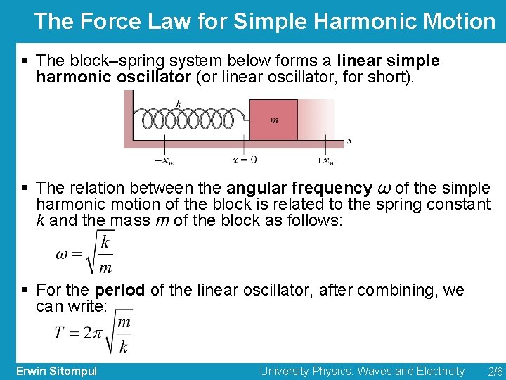 The Force Law for Simple Harmonic Motion § The block–spring system below forms a