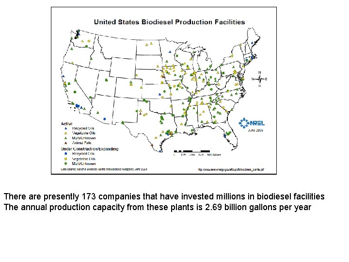 There are presently 173 companies that have invested millions in biodiesel facilities The annual