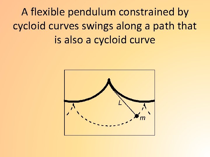 A flexible pendulum constrained by cycloid curves swings along a path that is also