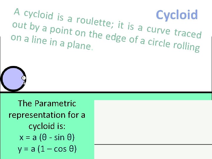 A cycloid Cycloid is a roule tte; it is a out by a p