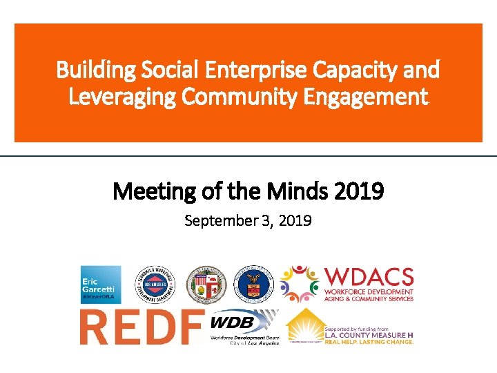 Building Social Enterprise Capacity and Leveraging Community Engagement Meeting of the Minds 2019 September