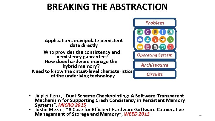 BREAKING THE ABSTRACTION Problem Applications manipulate persistent data directly Who provides the consistency and