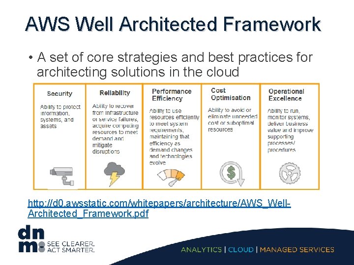 AWS Well Architected Framework • A set of core strategies and best practices for