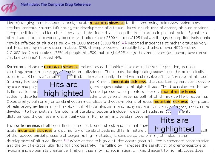Hits are highlighted 