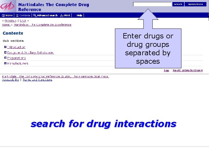 Enter drugs or drug groups separated by spaces search for drug interactions 