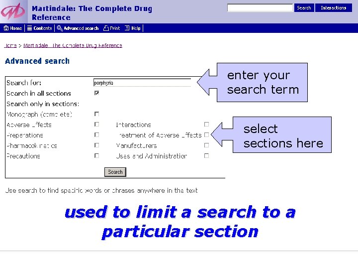 enter your search term select sections here used to limit a search to a