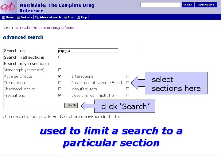 select sections here click ‘Search’ used to limit a search to a particular section