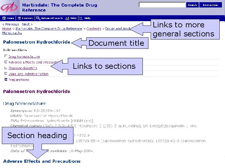 Links to more general sections Document title Links to sections Section heading 