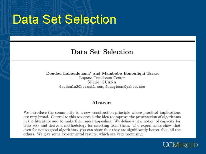 Data Set Selection 