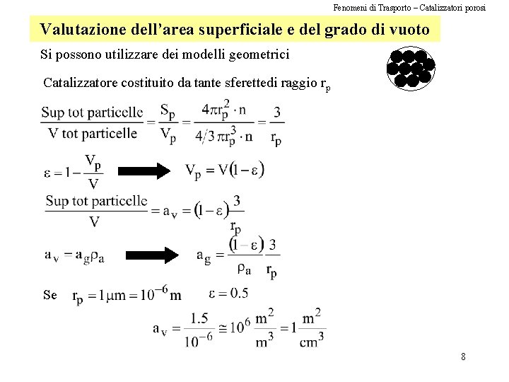 Fenomeni di Trasporto – Catalizzatori porosi Valutazione dell’area superficiale e del grado di vuoto