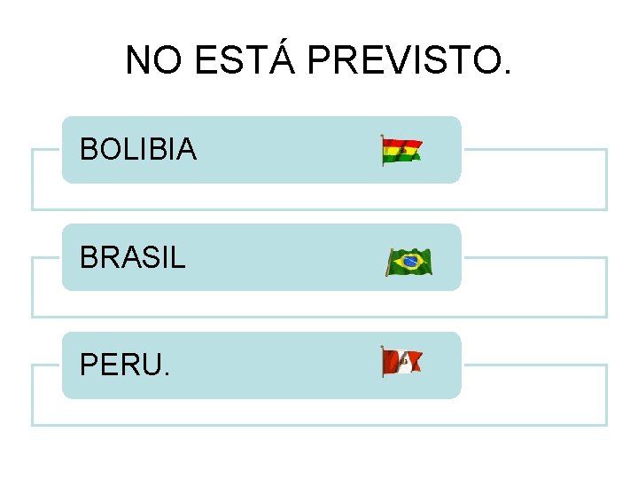 NO ESTÁ PREVISTO. BOLIBIA BRASIL PERU. 