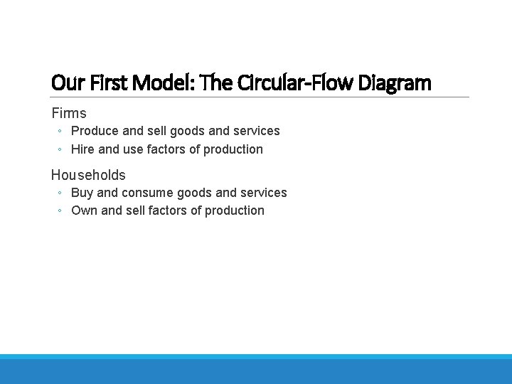 Our First Model: The Circular-Flow Diagram Firms ◦ Produce and sell goods and services