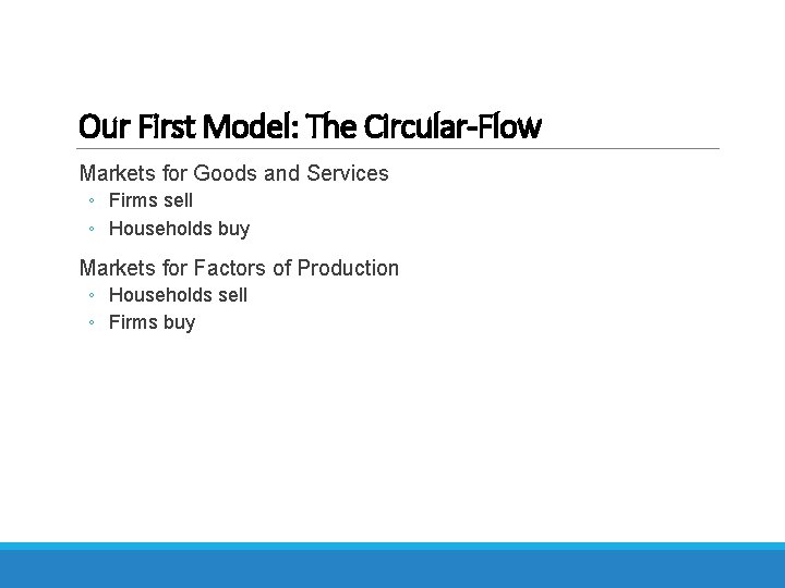 Our First Model: The Circular-Flow Diagram Markets for Goods and Services ◦ Firms sell