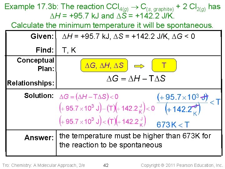 Example 17. 3 b: The reaction CCl 4(g) C(s, graphite) + 2 Cl 2(g)