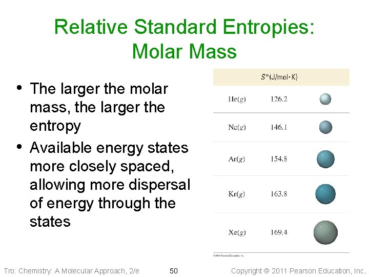 Relative Standard Entropies: Molar Mass • The larger the molar • mass, the larger