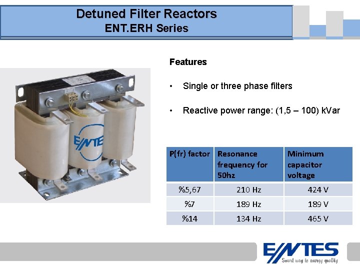 Detuned Filter Reactors ENT. ERH Series Features • Single or three phase filters •