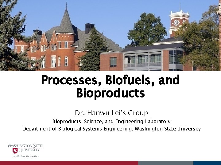 Processes, Biofuels, and Bioproducts Dr. Hanwu Lei's Group Bioproducts, Science, and Engineering Laboratory Department