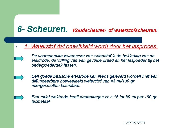 6 - Scheuren. • Koudscheuren of waterstofscheuren. 1 - Waterstof dat ontwikkeld wordt door