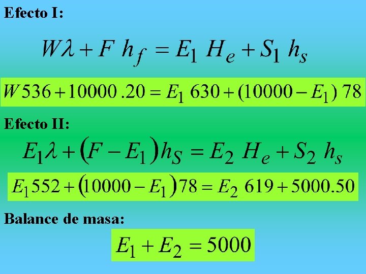 Efecto I: Efecto II: Balance de masa: 