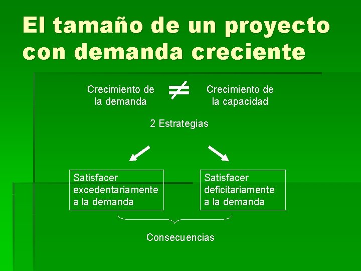 El tamaño de un proyecto con demanda creciente Crecimiento de la demanda Crecimiento de