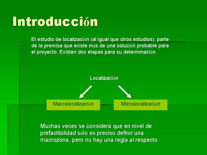 Introducción El estudio de localización (al igual que otros estudios), parte de la premisa