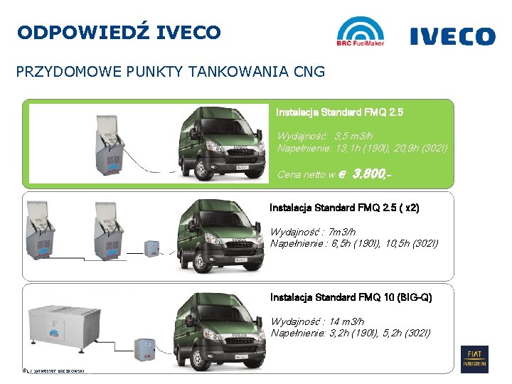 ODPOWIEDŹ IVECO PRZYDOMOWE PUNKTY TANKOWANIA CNG Instalacja Standard FMQ 2. 5 Wydajność: 3, 5