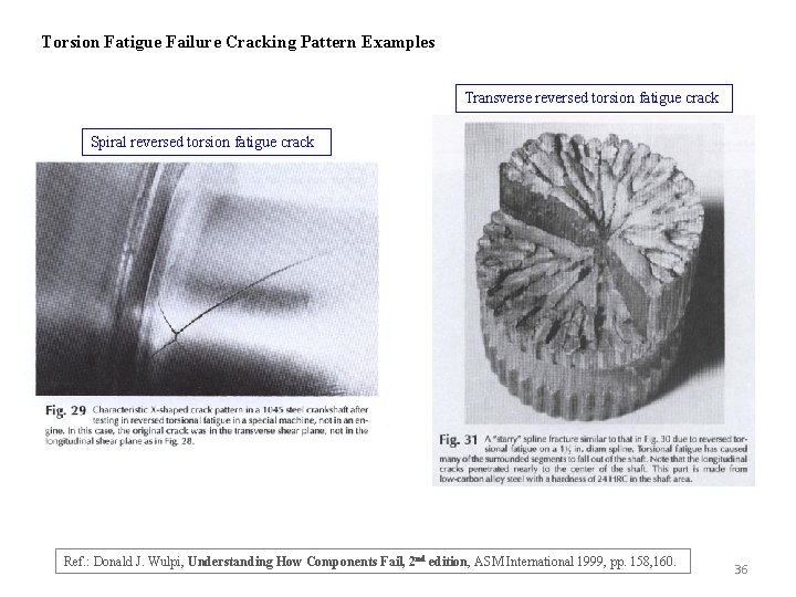 Torsion Fatigue Failure Cracking Pattern Examples Transverse reversed torsion fatigue crack Spiral reversed torsion