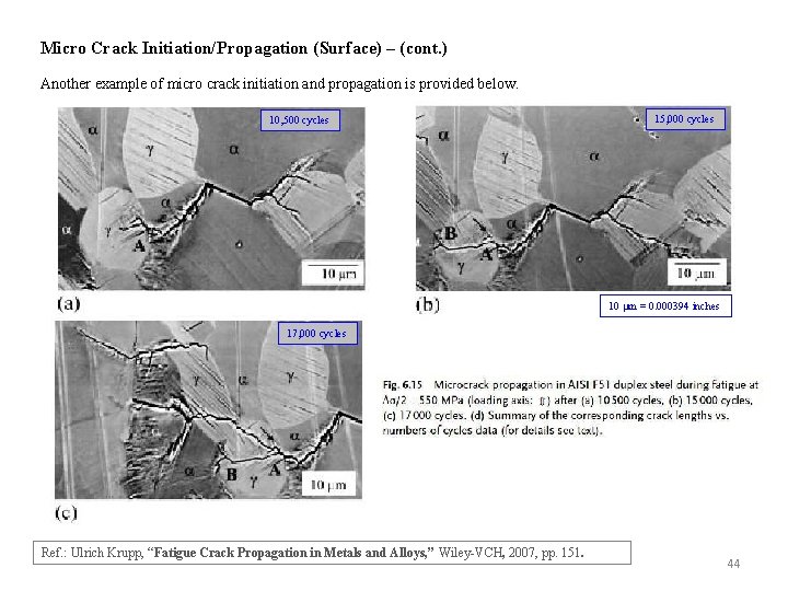 Micro Crack Initiation/Propagation (Surface) – (cont. ) Another example of micro crack initiation and