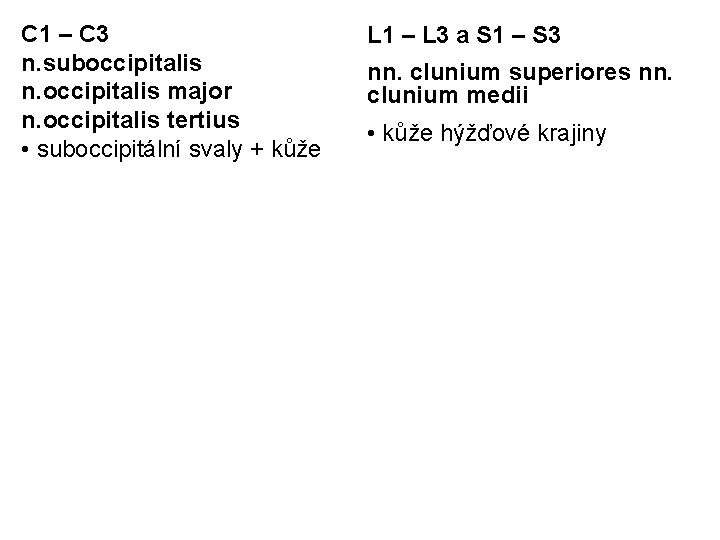 C 1 – C 3 n. suboccipitalis n. occipitalis major n. occipitalis tertius •