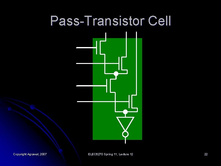 Pass-Transistor Cell Copyright Agrawal, 2007 ELEC 6270 Spring 11, Lecture 12 22 