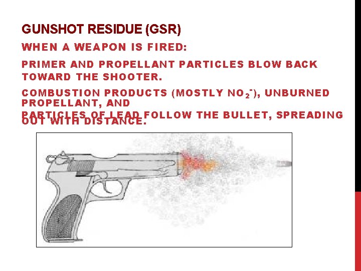 GUNSHOT RESIDUE (GSR) WHEN A WEAPON IS FIRED: PRIMER AND PROPELLANT PARTICLES BLOW BACK