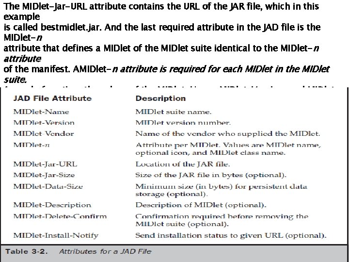 The MIDlet-Jar-URL attribute contains the URL of the JAR file, which in this example